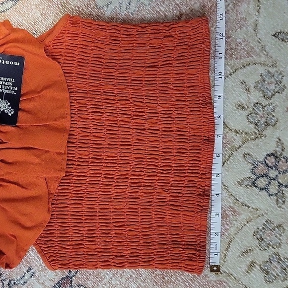 Monteau Orange Smocked Ruffled On or Off Shoulder Crop Top - Size XL - Picture 10 of 11